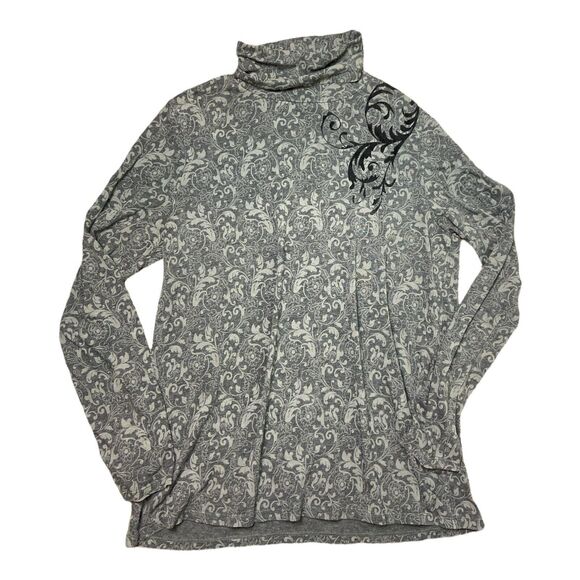 Soft Surroundings Turtleneck Lot Of 2 Floral Paisley Green‎ Grey Large - Picture 2 of 11